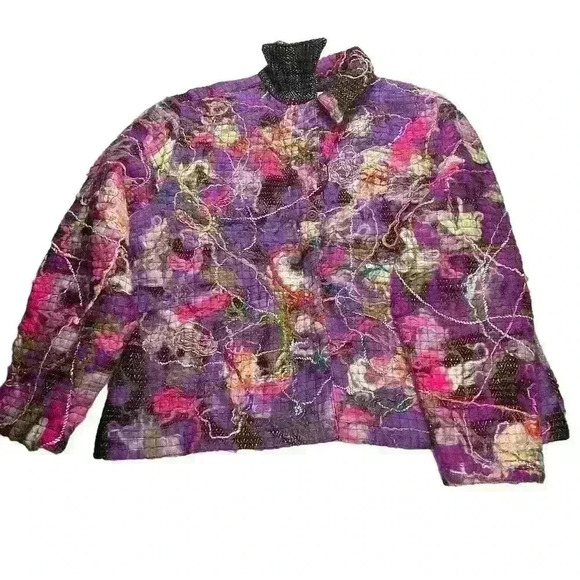 VINTAGE CHICO'S Artsy Bohochic Wool Abstract Multi-Color Jacket Blazer Size 3 - Picture 3 of 7